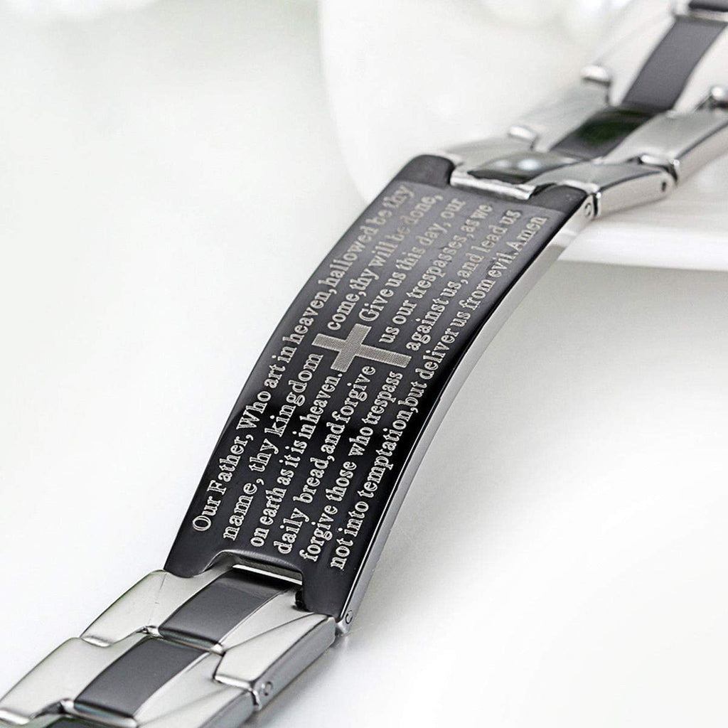 ✝ Men's Lord's Prayer Cross Bracelet, Stainless Steel Christian Bible Faith Jewelry Gift