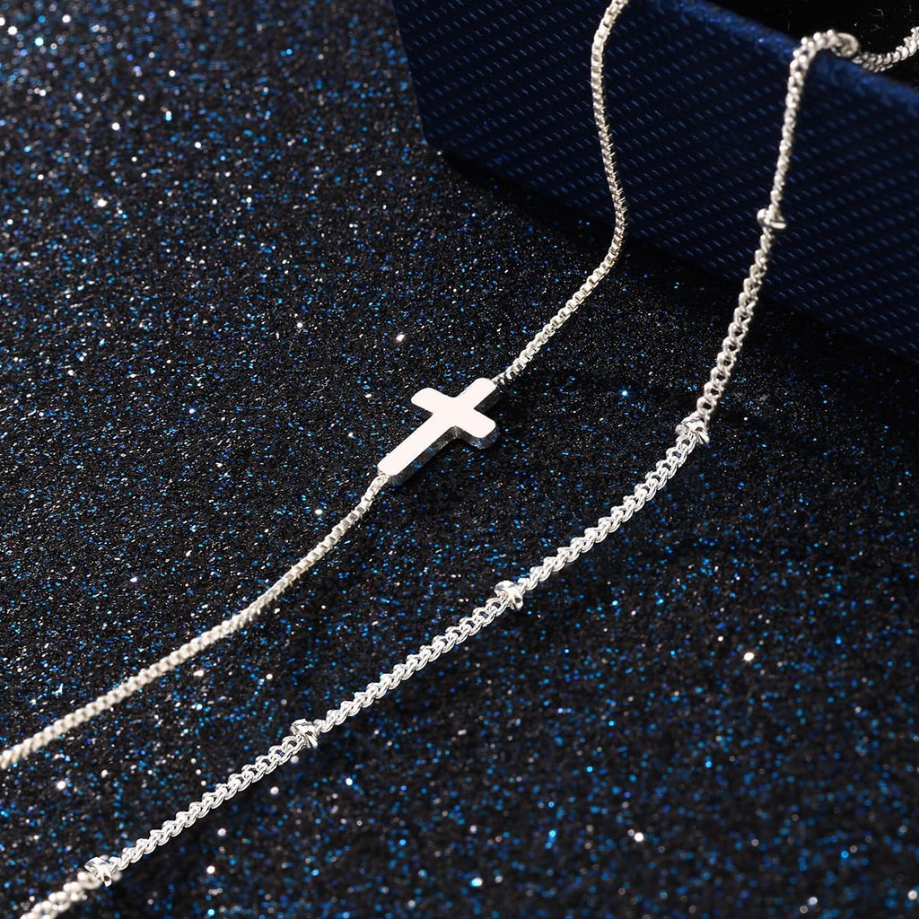 ✝ Women's Dainty Cross Pearl Bracelet Adjustable Christian Faith Jewelry Gift for Baptism Bridesmaid Mom Wife