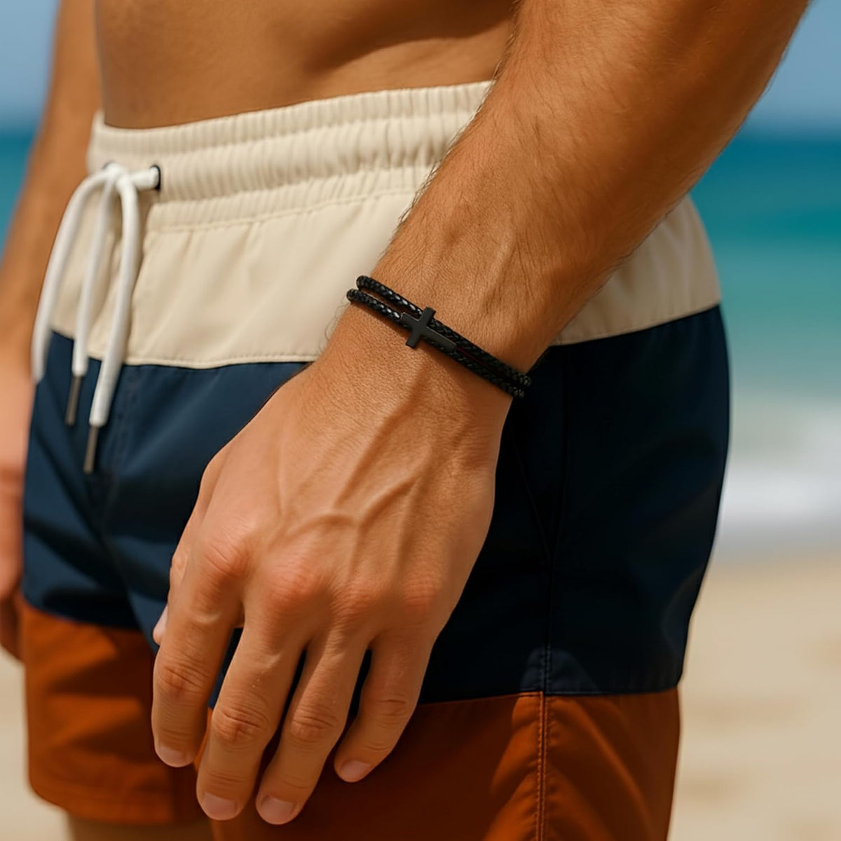 Men's Adjustable Silicone Christian Cross Bracelet Waterproof Sweatproof Religious Faith Jewelry Gift for Men