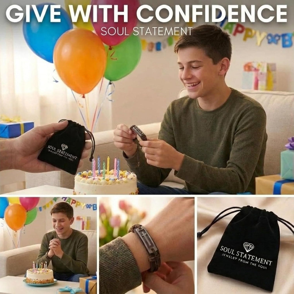 ✝ Men's Brown Bible Verse Cross Bracelet Adjustable Leather Christian Philippians 4:13 Inspirational Gift