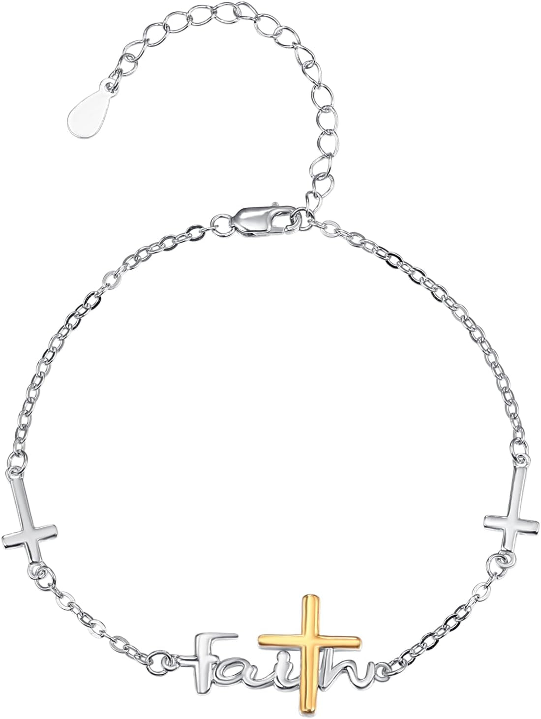 Women's 925 Sterling Silver Cross Bracelet Christian Faith Religious Jewelry Inspirational Gift for Mom Wife Sister