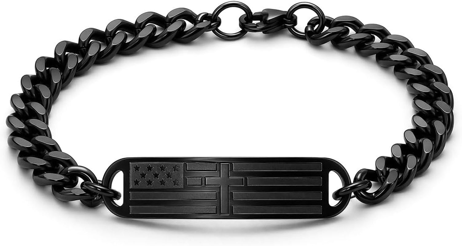 ✝ American Flag Cross Bracelet for Men Patriotic Christian Faith Gift for Dad Husband Veteran