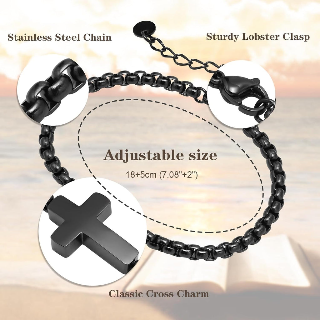 ✝ Men's Adjustable Cross Chain Bracelet Stainless Steel Christian Faith Religious Jewelry Gift for Men Women