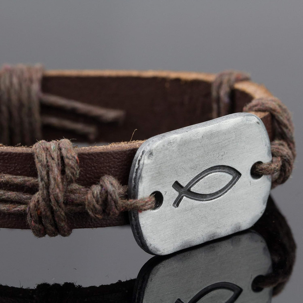 ✝ Men's Jesus Fish Leather Wrap Bracelet Adjustable Christian Faith Confirmation Religious Jewelry Gift