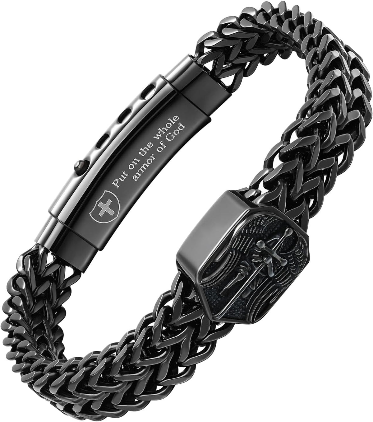 ✝ St Michael Bracelet for Men Catholic Christian Faith Stainless Steel Religious Gift Black Adjustable