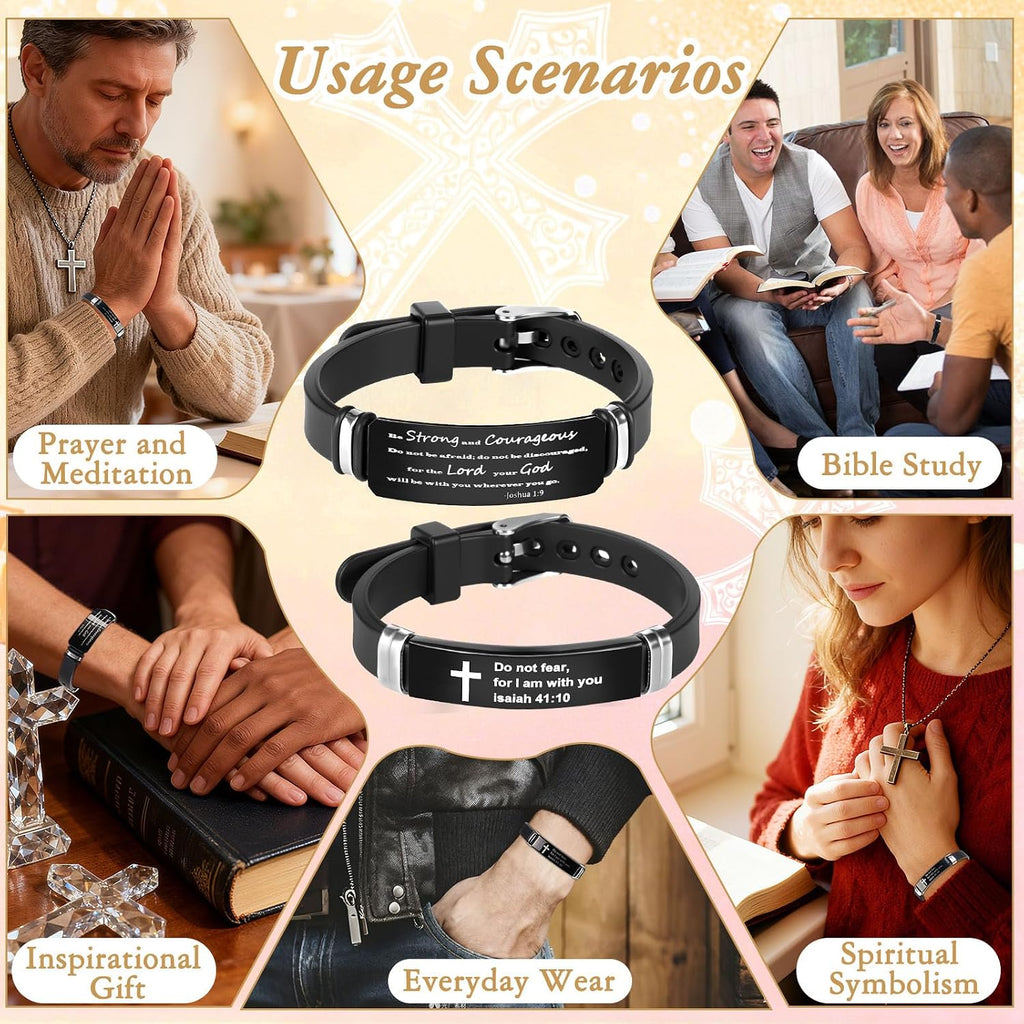 ✝ 2 Pack Christian Bible Verse Bracelets, Isaiah 41:10 Joshua 1:9 Adjustable Faith Wristbands Christian Gifts