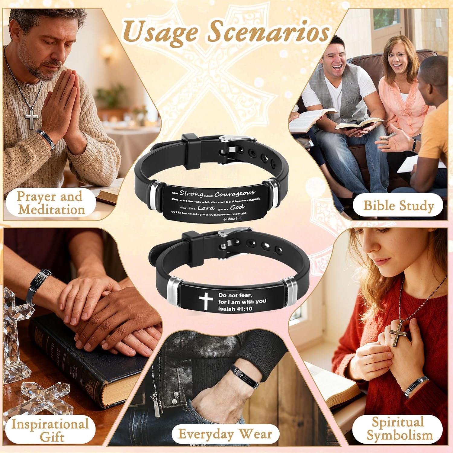 ✝ 2 Pack Christian Bible Verse Bracelets, Isaiah 41:10 Joshua 1:9 Adjustable Faith Wristbands Christian Gifts