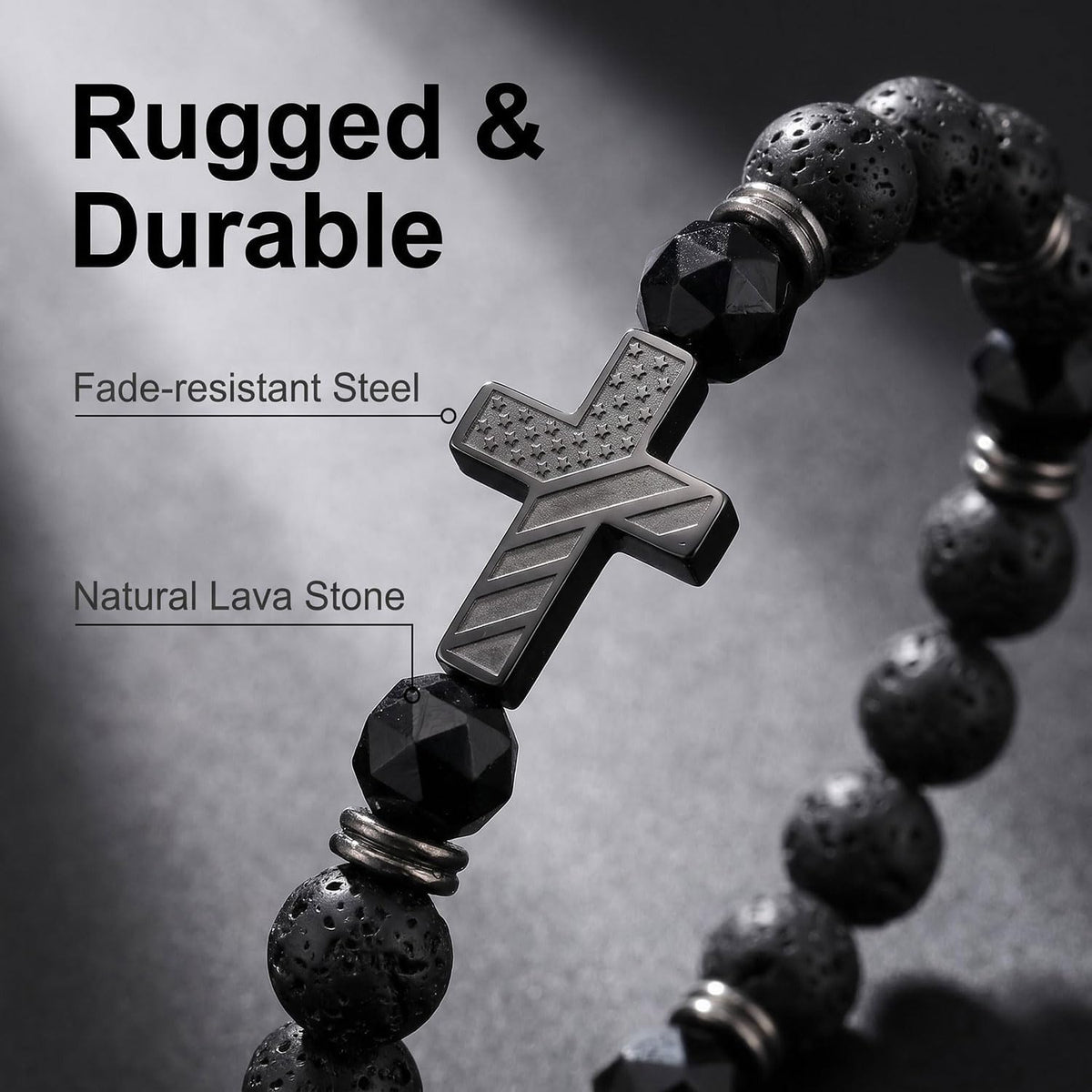✝ American Flag Cross Bracelet for Men Patriotic Christian Faith Gift for Dad Husband Veteran