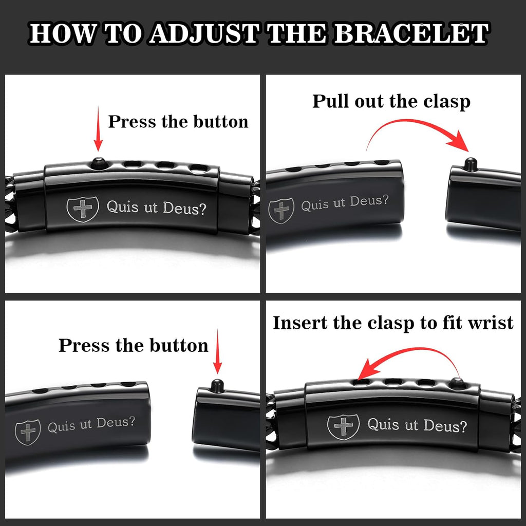 ✝ St Michael Bracelet for Men Catholic Christian Faith Stainless Steel Religious Gift Black Adjustable
