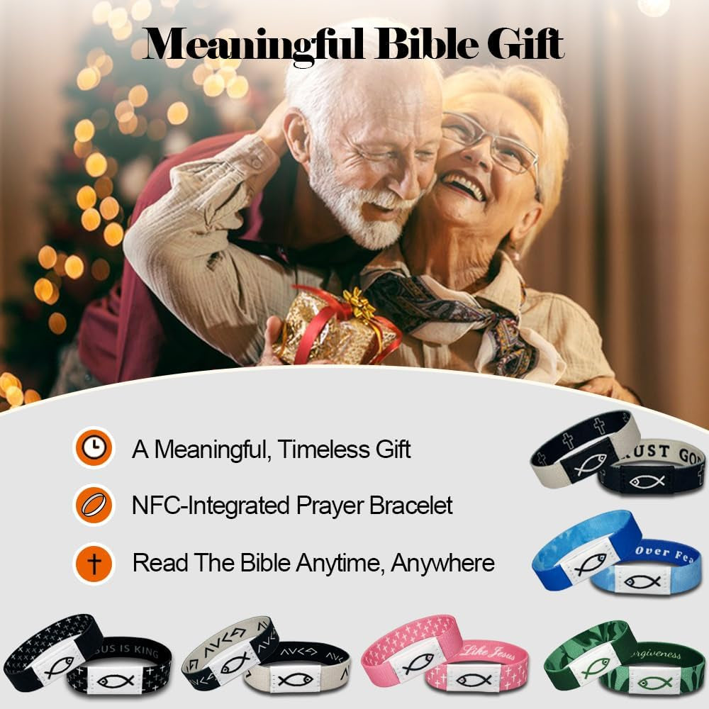 ✝ 6-Piece Bible Verse NFC Bracelets Elastic Christian Scripture Wristbands Faith Gifts for Women Men
