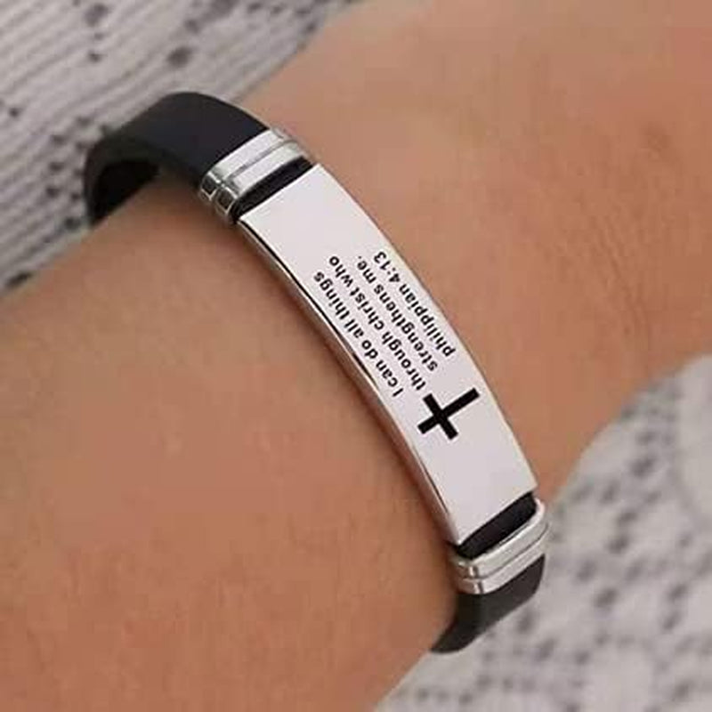 Men's Isaiah 41:10 Cross Leather Bracelet Stainless Steel Christian Bible Verse Faith Religious Jewelry Gift Women