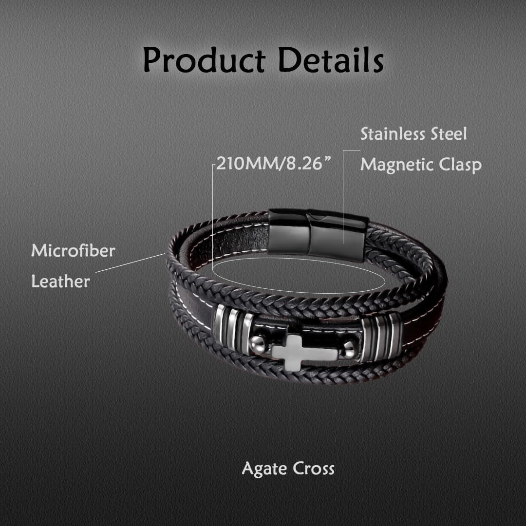 Cross Leather Bracelet for Men Multilayer Braided Memorial Wristband Bangle Stainless Steel Buckle Religious Activities Holiday Gifts