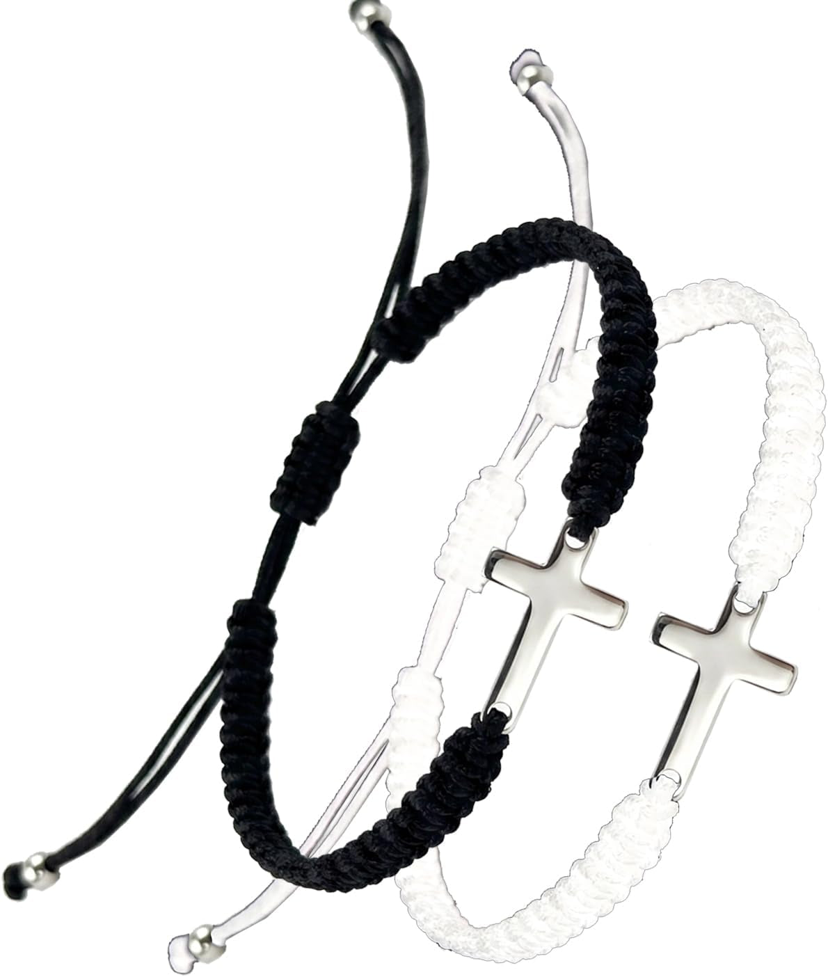 Matching Christian Cross Friendship Bracelets Jesus Inspired Adjustable Woven Stainless Steel Faith Jewelry Gift Couples