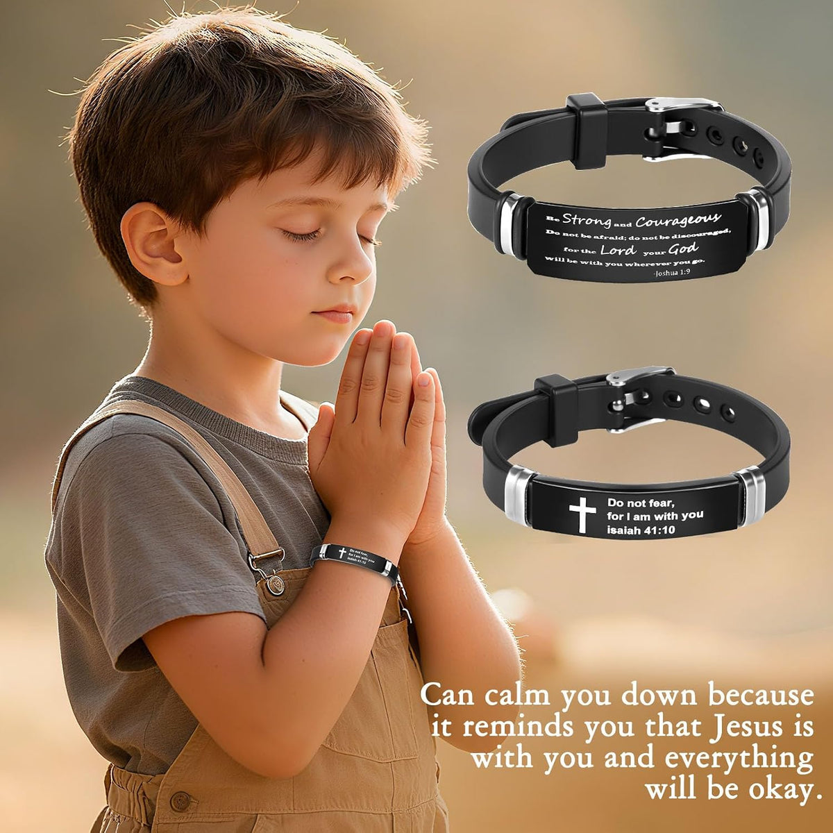 ✝ 2 Pack Christian Bible Verse Bracelets, Isaiah 41:10 Joshua 1:9 Adjustable Faith Wristbands Christian Gifts