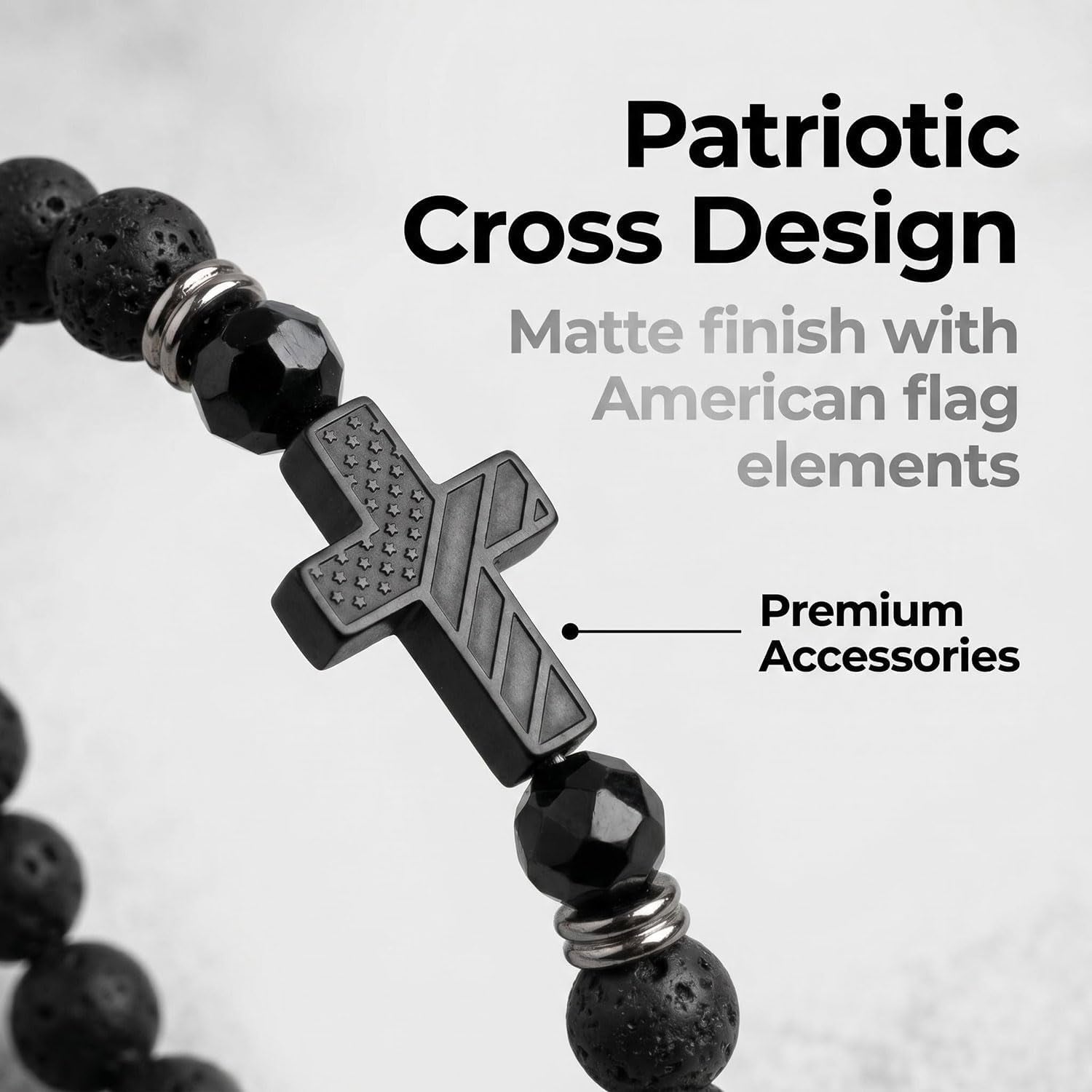✝ American Flag Cross Bracelet for Men Patriotic Christian Faith Gift for Dad Husband Veteran