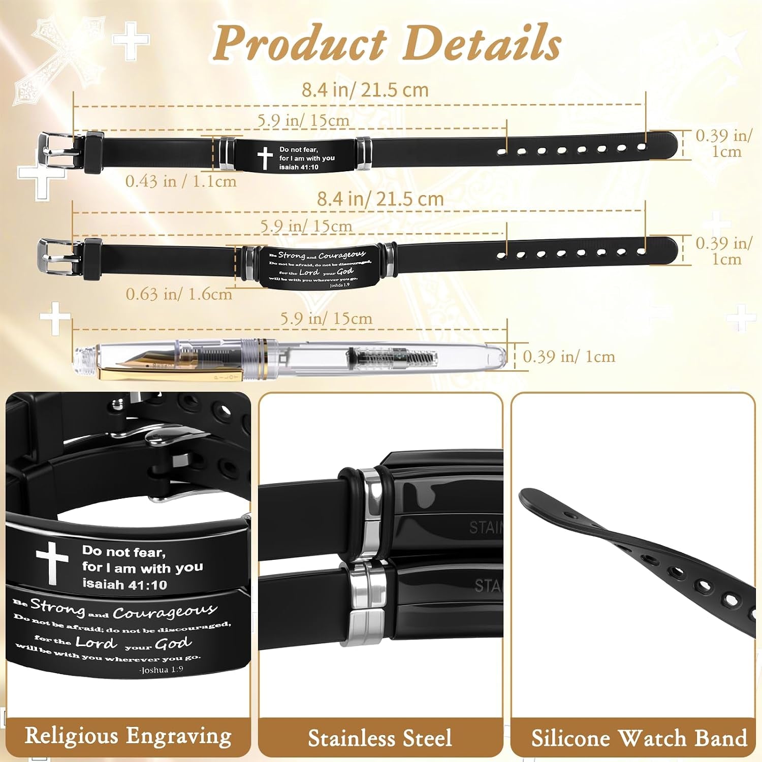 ✝ 2 Pack Christian Bible Verse Bracelets, Isaiah 41:10 Joshua 1:9 Adjustable Faith Wristbands Christian Gifts