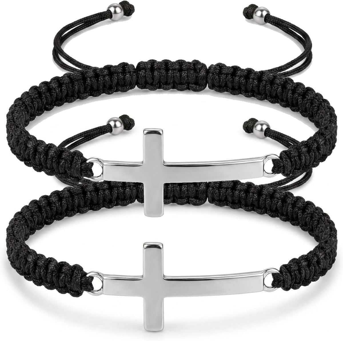 Matching Christian Cross Friendship Bracelets Jesus Inspired Adjustable Woven Stainless Steel Faith Jewelry Gift Couples