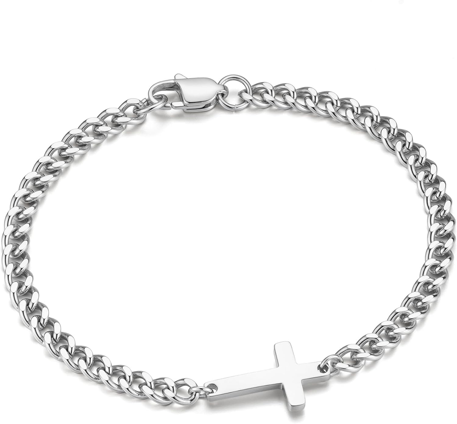 ✝ Men's Gold Cross Bracelet Cuban Link Christian Faith Stainless Steel Religious Jewelry Gift