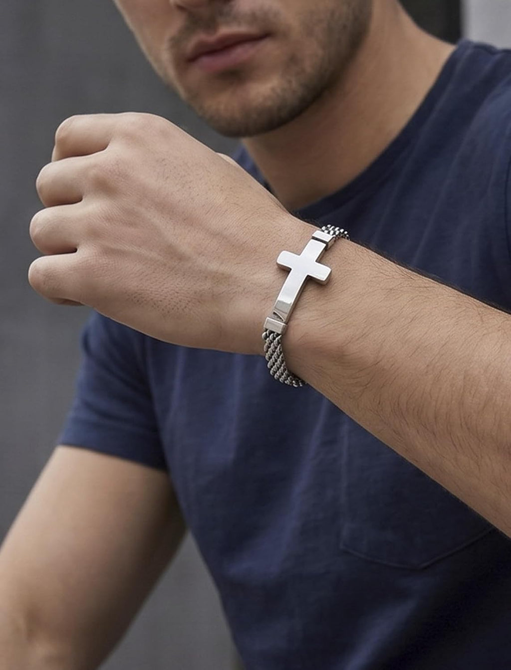 ✝ Men's Stainless Steel Cross Link Chain Bracelet 6mm Christian Faith Religious Jewelry Gift for Dad Husband Son