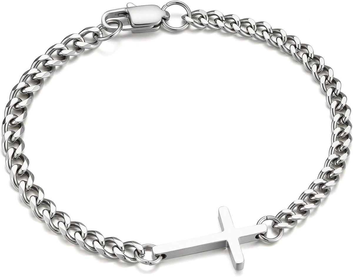 ✝ Men's Gold Cross Bracelet Cuban Link Christian Faith Stainless Steel Religious Jewelry Gift