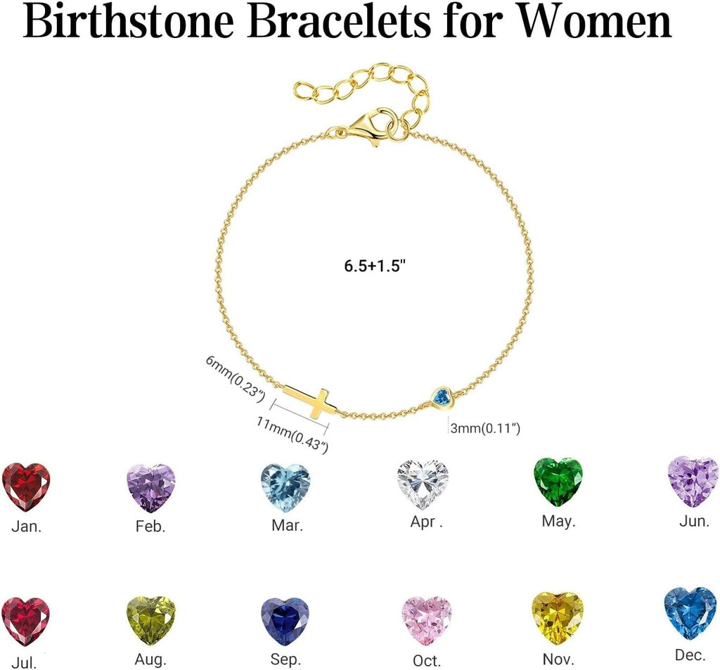 Women's 14K Gold Plated Cross Birthstone Bracelet Aquamarine Christian Jewelry Gift for Mom Wife Grandma