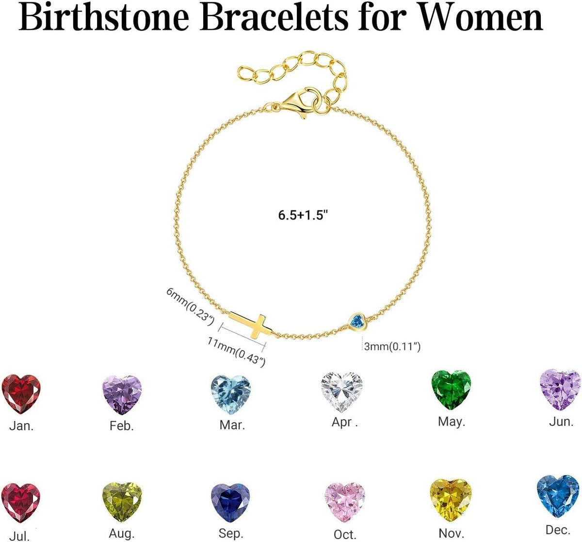 Women's 14K Gold Plated Cross Birthstone Bracelet Aquamarine Christian Jewelry Gift for Mom Wife Grandma