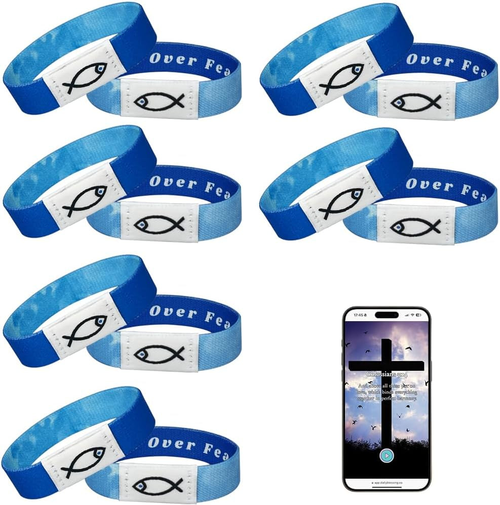 ✝ 6-Piece Bible Verse NFC Bracelets Elastic Christian Scripture Wristbands Faith Gifts for Women Men