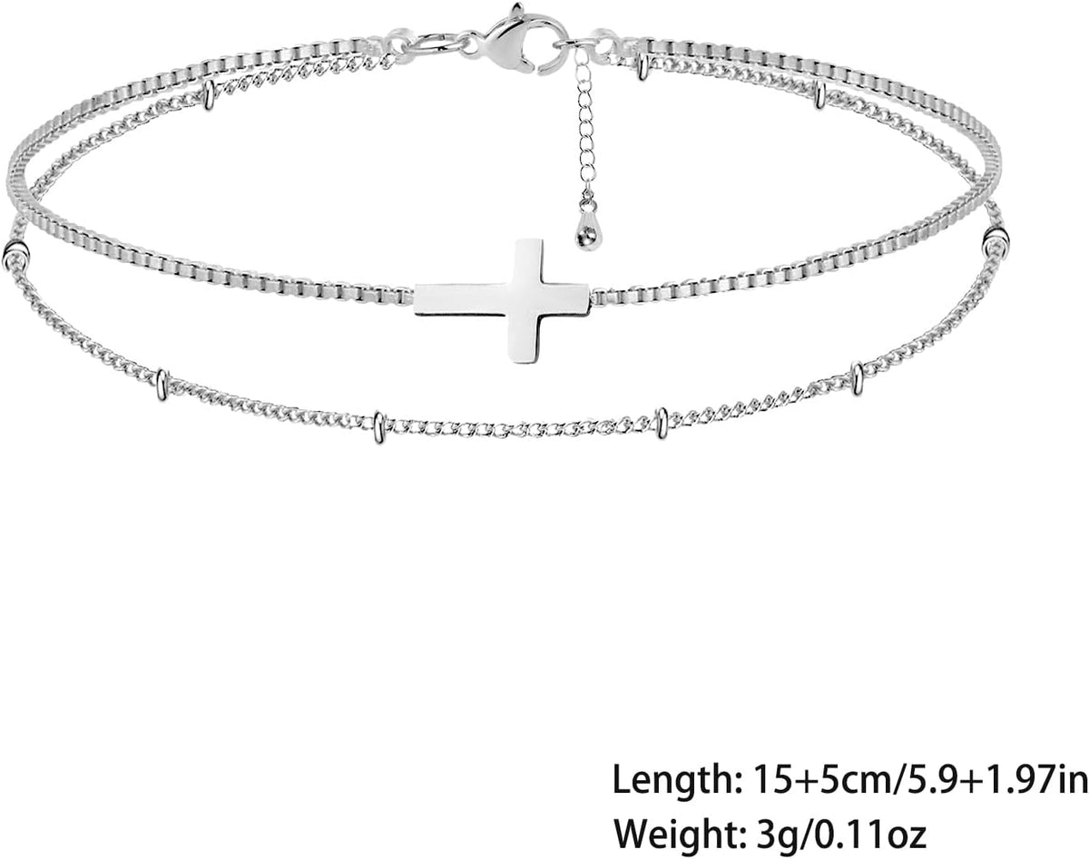 ✝ Women's Dainty Cross Pearl Bracelet Adjustable Christian Faith Jewelry Gift for Baptism Bridesmaid Mom Wife