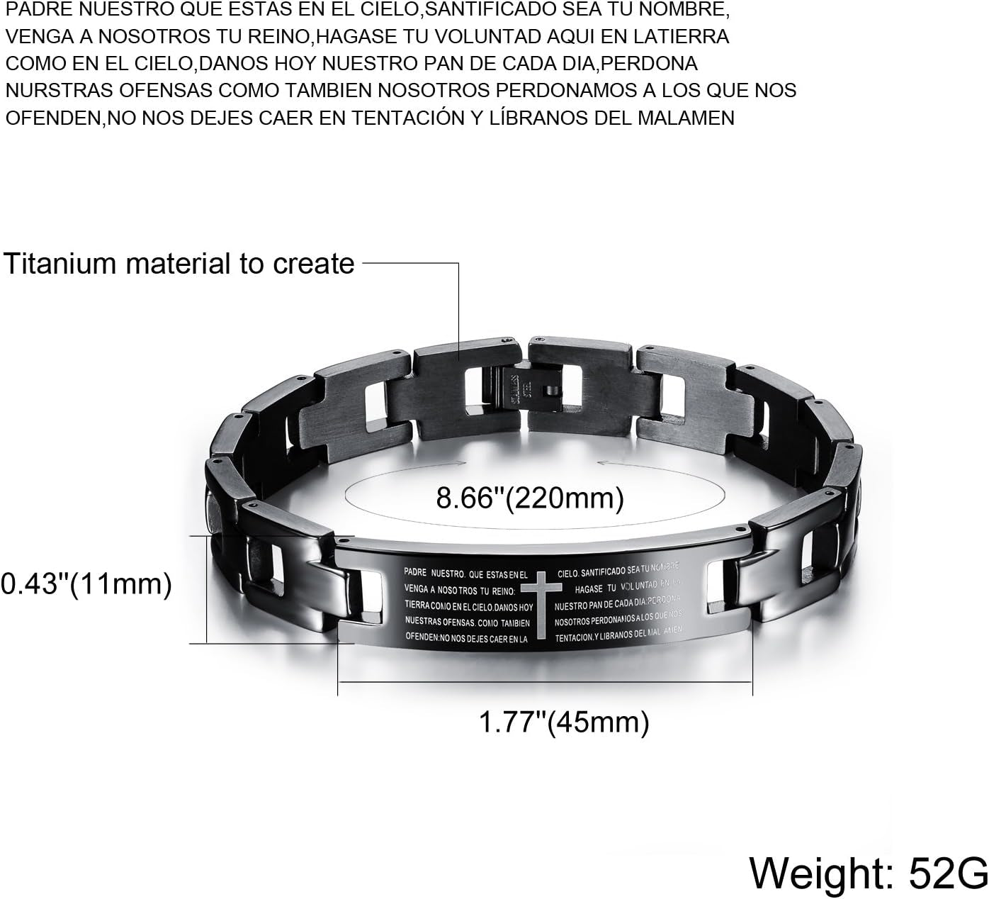 ✝ Spanish English Lord's Prayer Cross Bracelet for Men, Christian Bible Scripture Faith Jewelry