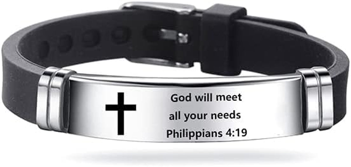 Men's Isaiah 41:10 Cross Leather Bracelet Stainless Steel Christian Bible Verse Faith Religious Jewelry Gift Women
