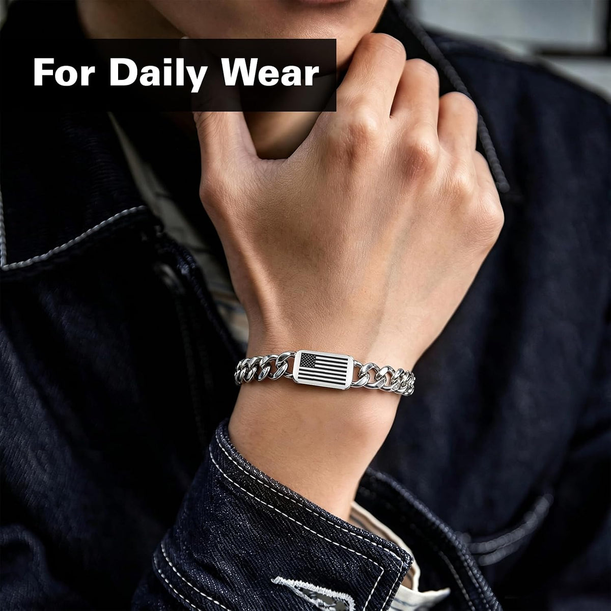✝ American Flag Christian Bracelet for Men – Philippians 4:13 Cuban Link Bible Verse Bracelet, Patriotic Faith Gift