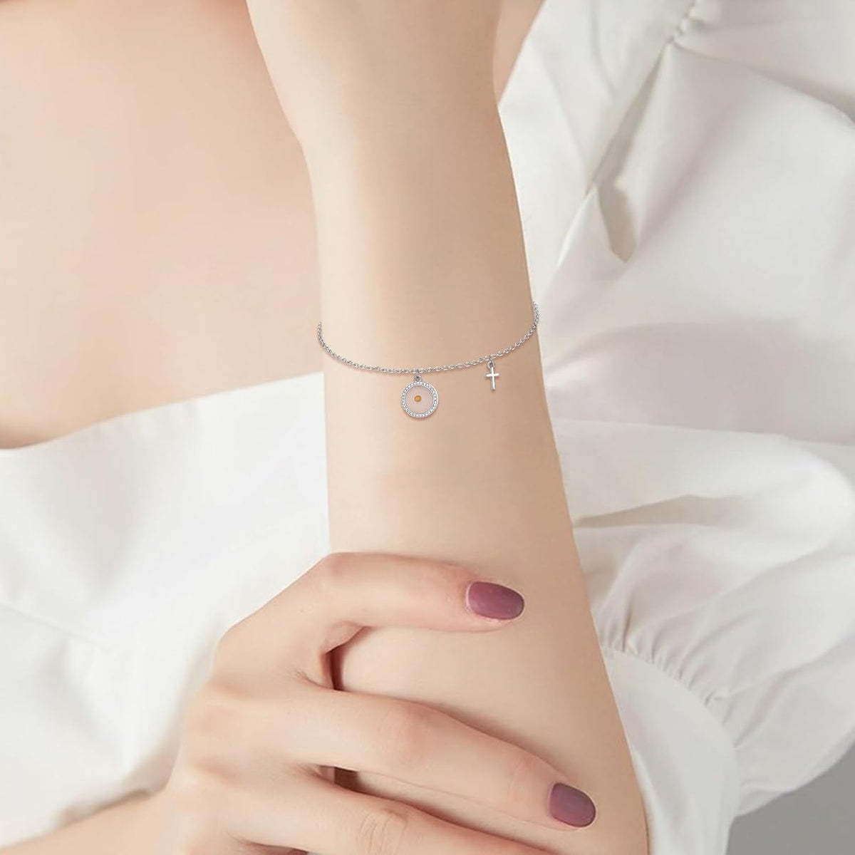 Women's 925 Sterling Silver Mustard Seed Cross Bracelet Christian Faith Jewelry Inspirational Gift for Mom Wife Sister