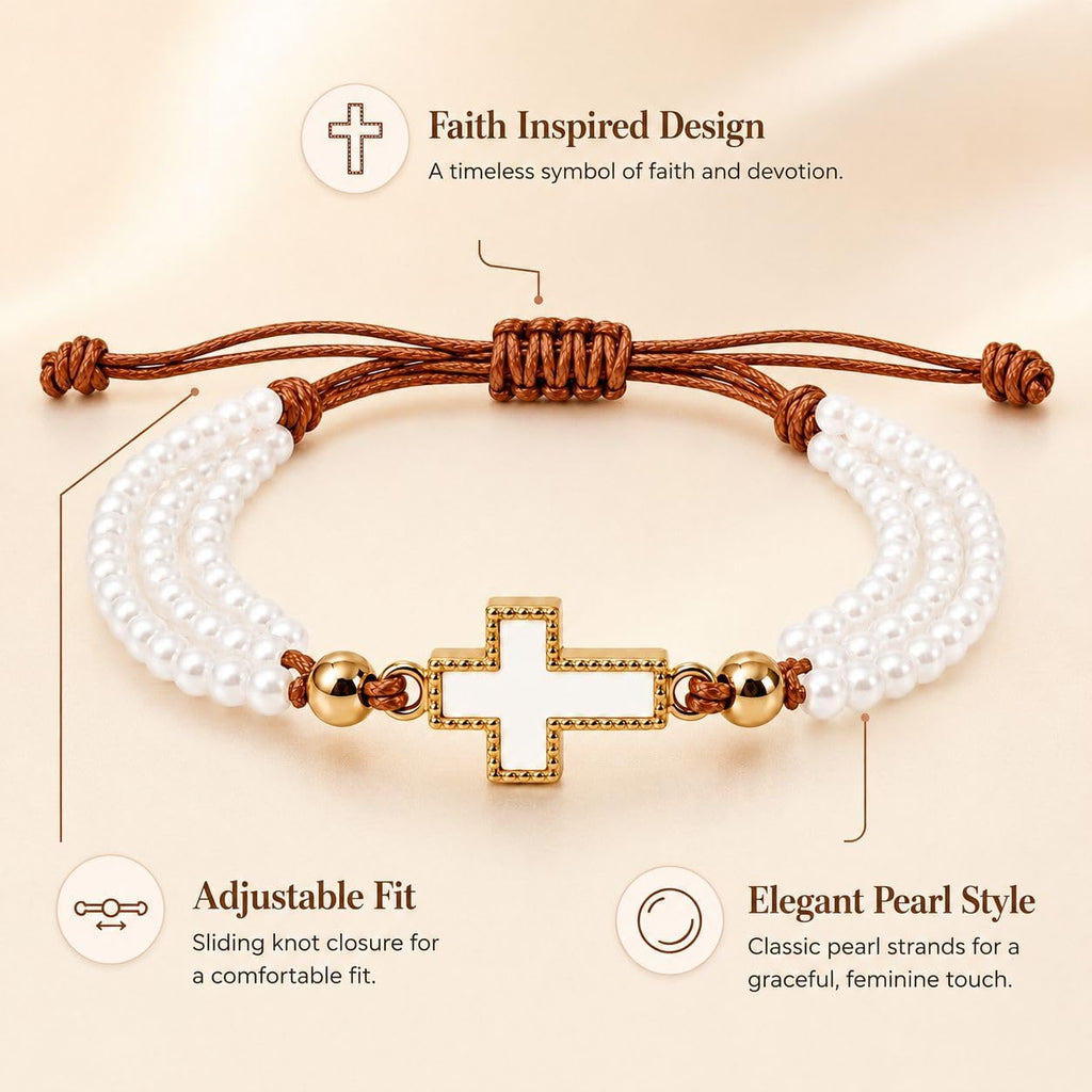 Saint Dymphna Catholic Pearl Cross Bracelet for Women Faith Religious Jewelry Gift