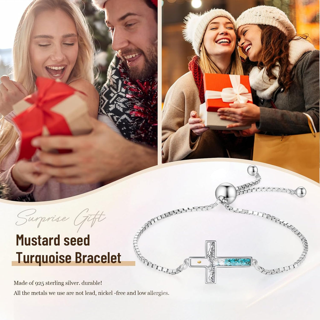 ✝ Women's 925 Sterling Silver Mustard Seed Cross Bracelet Christian Faith Jewelry Inspirational Gift Mom Wife