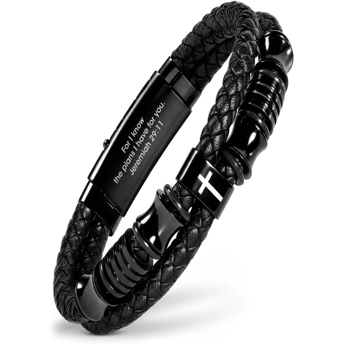 ✝ Men's Joshua 1:9 Bible Verse Bracelet – Adjustable Braided Leather Christian Cross Faith Jewelry Gift