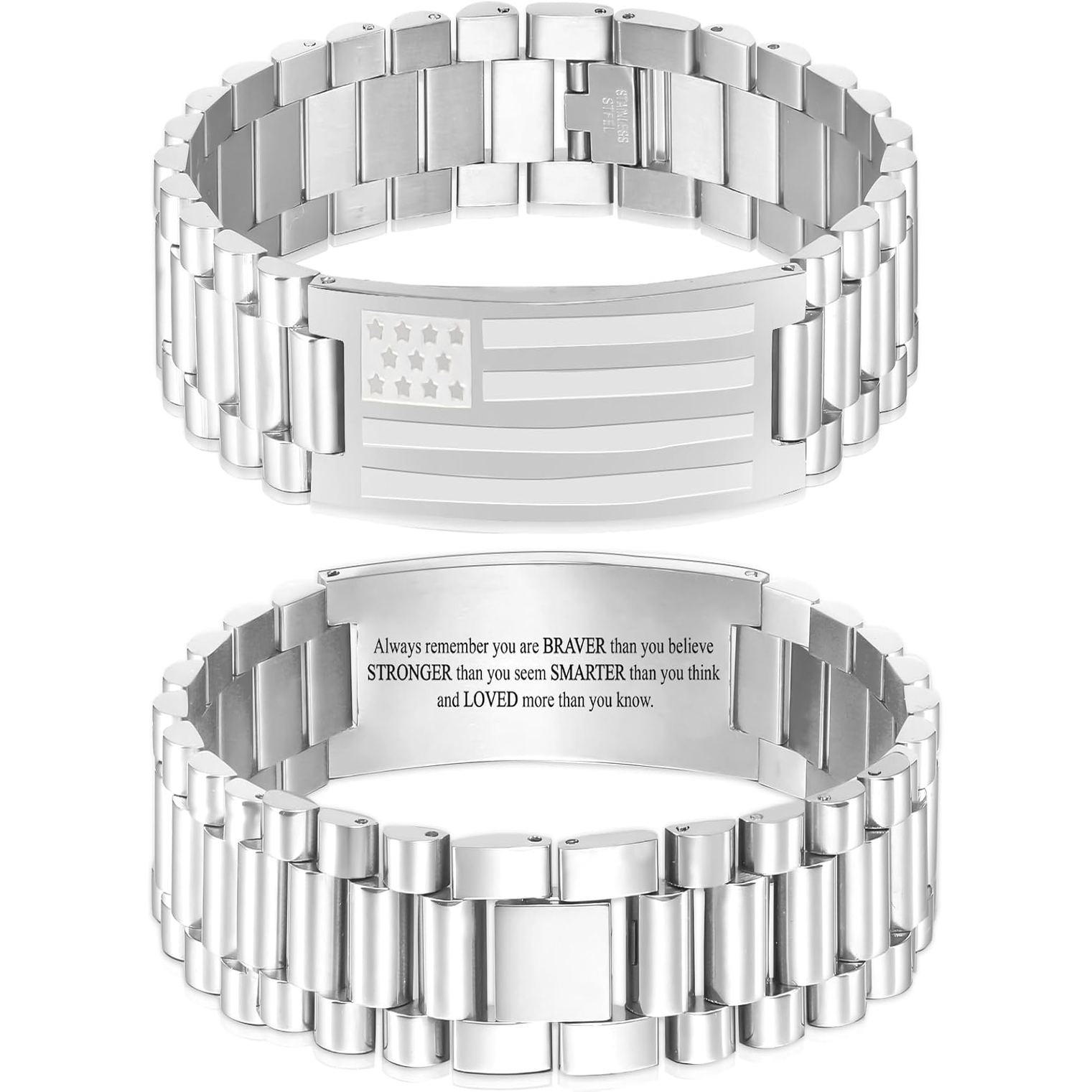 ✝ Men's American Flag Cross Bracelet Stainless Steel Adjustable Christian Bible Verse Faith Religious Jewelry Gift for Dad Husband