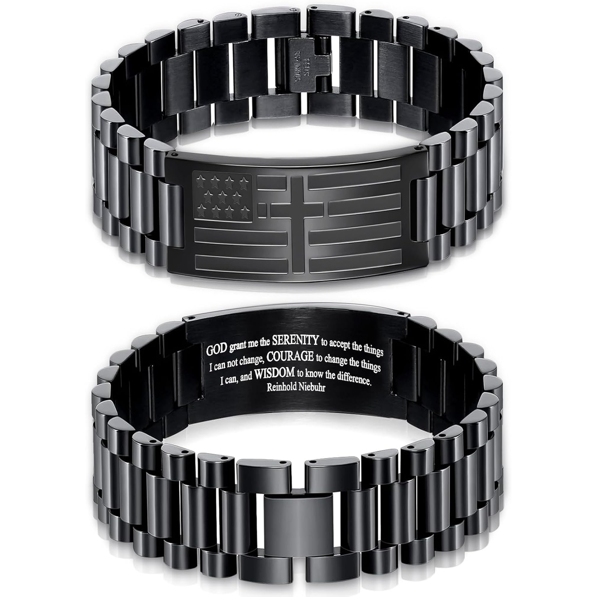 ✝ Men's American Flag Cross Bracelet Stainless Steel Adjustable Christian Bible Verse Faith Religious Jewelry Gift for Dad Husband