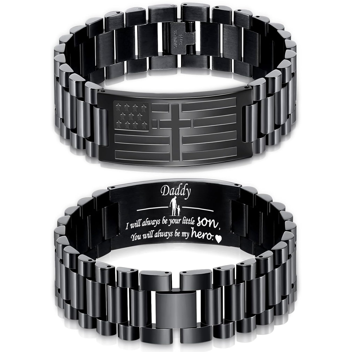 ✝ Men's American Flag Cross Bracelet Stainless Steel Adjustable Christian Bible Verse Faith Religious Jewelry Gift for Dad Husband