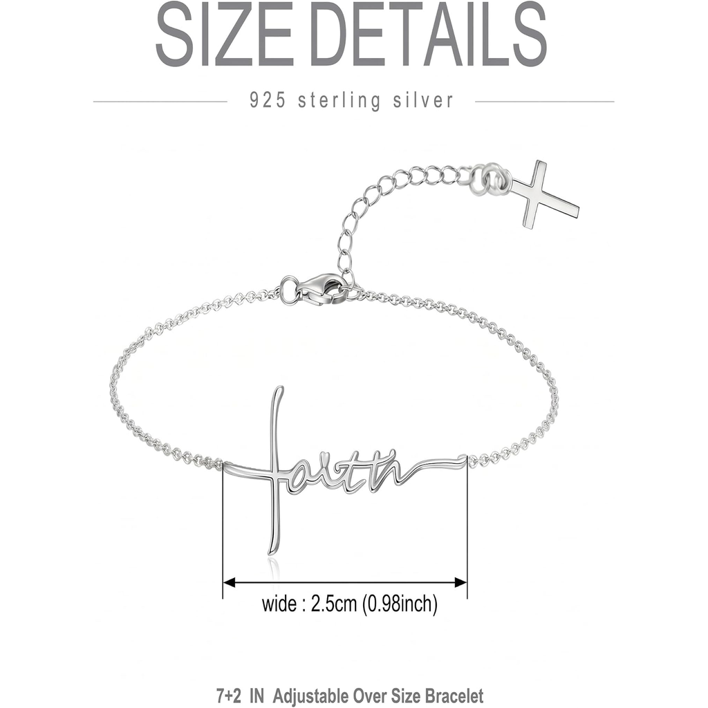 ✝ Faith Bracelet for Women – 925 Sterling Silver Cross & Heart Pendant Christian Religious Jewelry