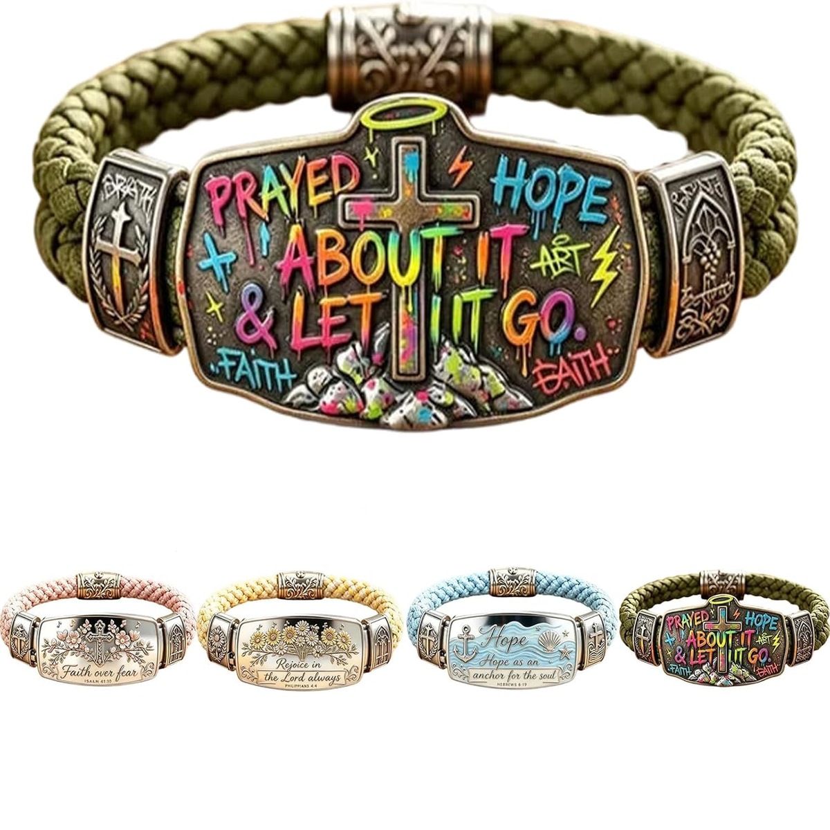 ✝ Faith Over Fear Isaiah 41:10 Cross Bracelet Cherry Blossom Christian Scripture Jewelry Inspirational Gift for Women Mom