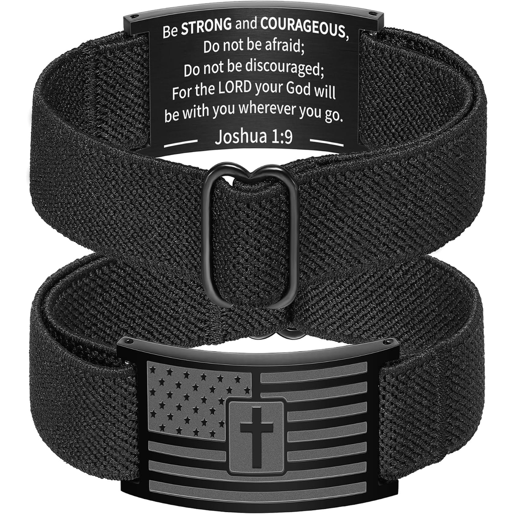 ✝ American Flag Cross Bracelet Bible Verse Christian Faith Patriotic Jewelry Gift for Men Boys