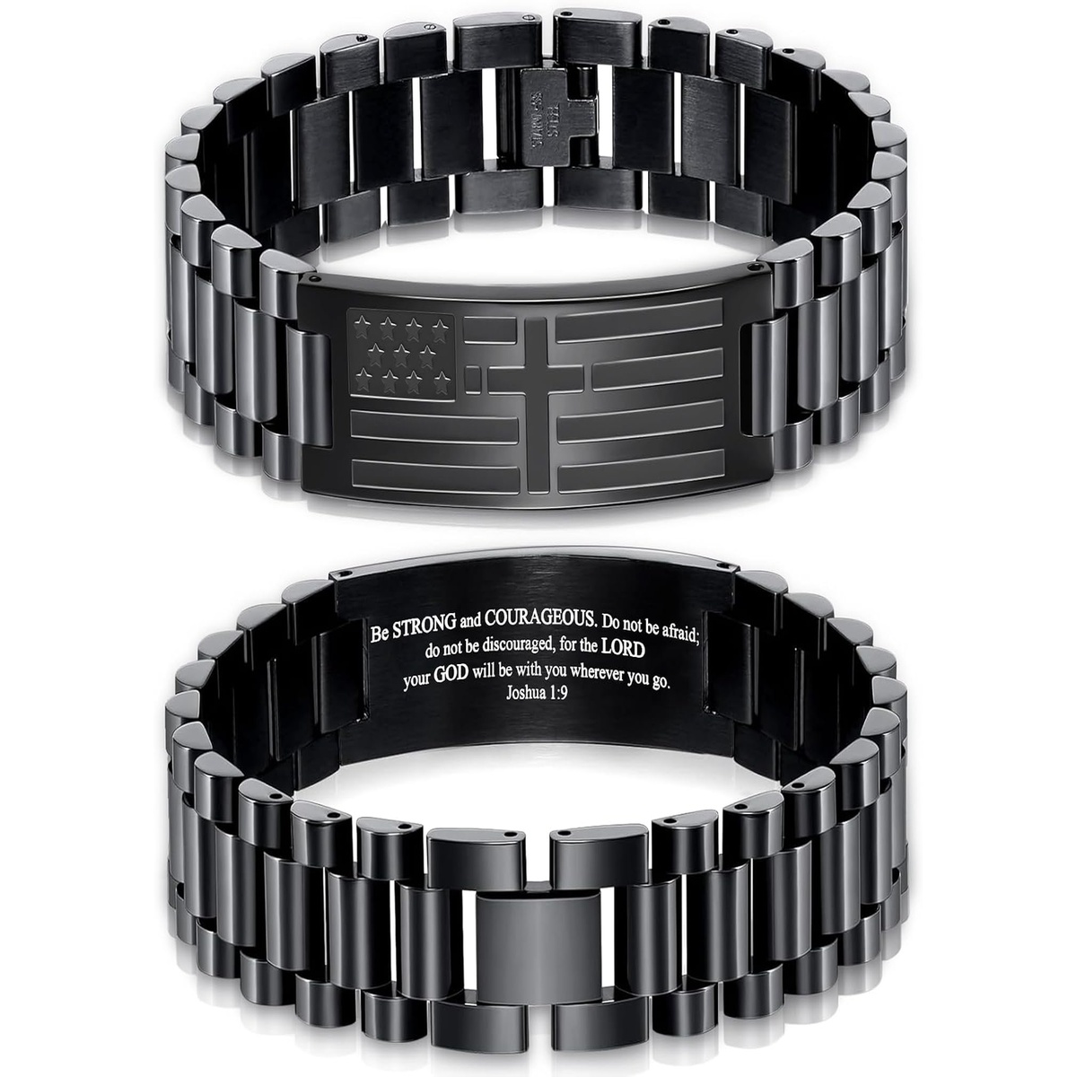 ✝ Men's American Flag Cross Bracelet Stainless Steel Adjustable Christian Bible Verse Faith Religious Jewelry Gift for Dad Husband