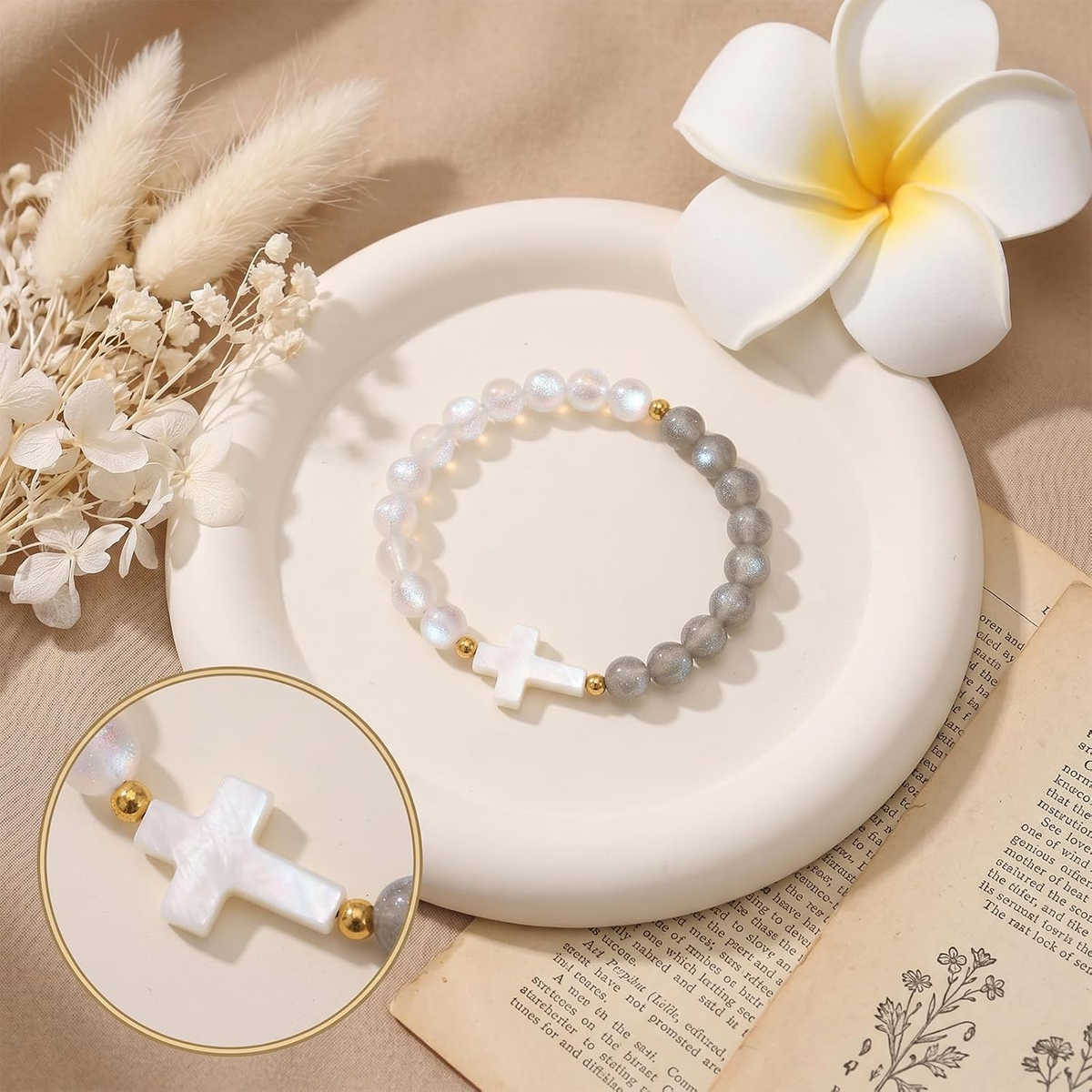 ✝ Women's Christian Cross Beaded Bracelet Catholic Religious Faith Inspirational Jewelry Gift for Mom Daughter Sister Friend