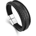 ✝ Men's Leather Cross Bracelet Multi-Layer Braided Christian Faith Religious Wristband Stainless Steel Buckle Jewelry Gift for Dad