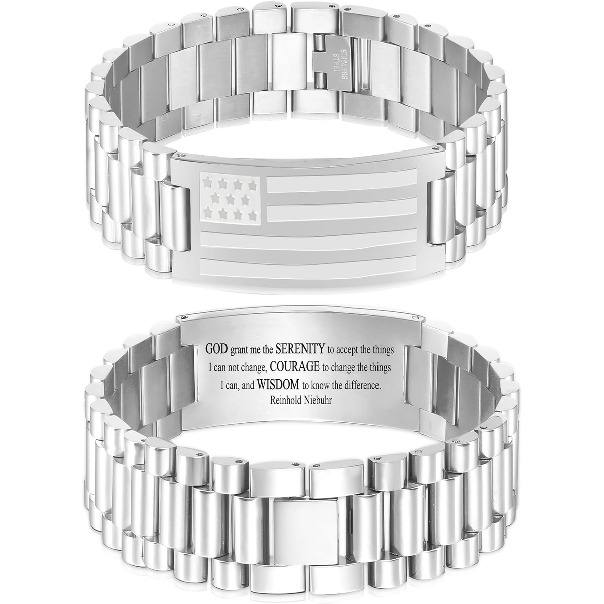✝ Men's American Flag Cross Bracelet Stainless Steel Adjustable Christian Bible Verse Faith Religious Jewelry Gift for Dad Husband