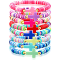 ✝ Christian Cross Beaded Stretch Bracelet Colorful Clay Beads Stackable Faith Jewelry Gift for Men Women Teens Church