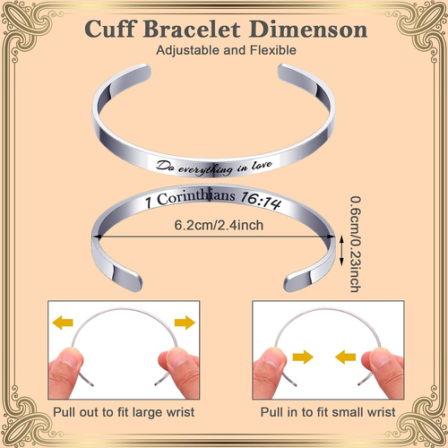 ✝ 12-Piece Christian Bible Verse Cuff Bracelet Set Stainless Steel Inspirational Scripture Jewelry Gifts for Women Baptism Confirmation