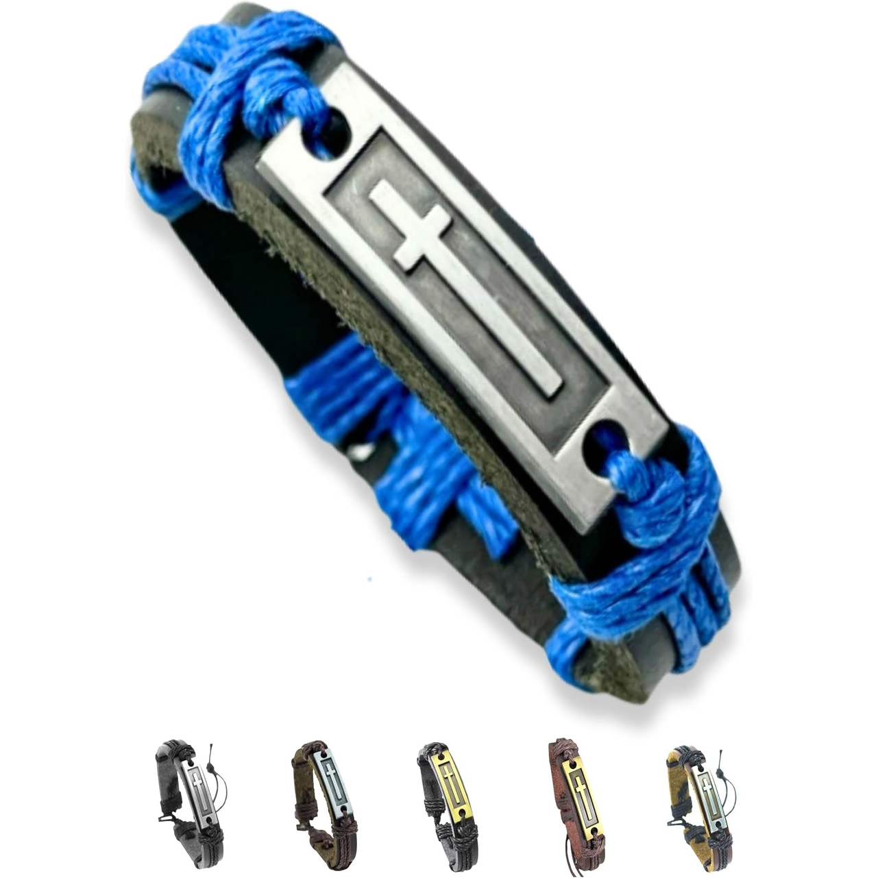 ✝ Men's Black Leather Cross Bracelet – Adjustable Christian Faith Wristband Religious Gift for Men & Teens