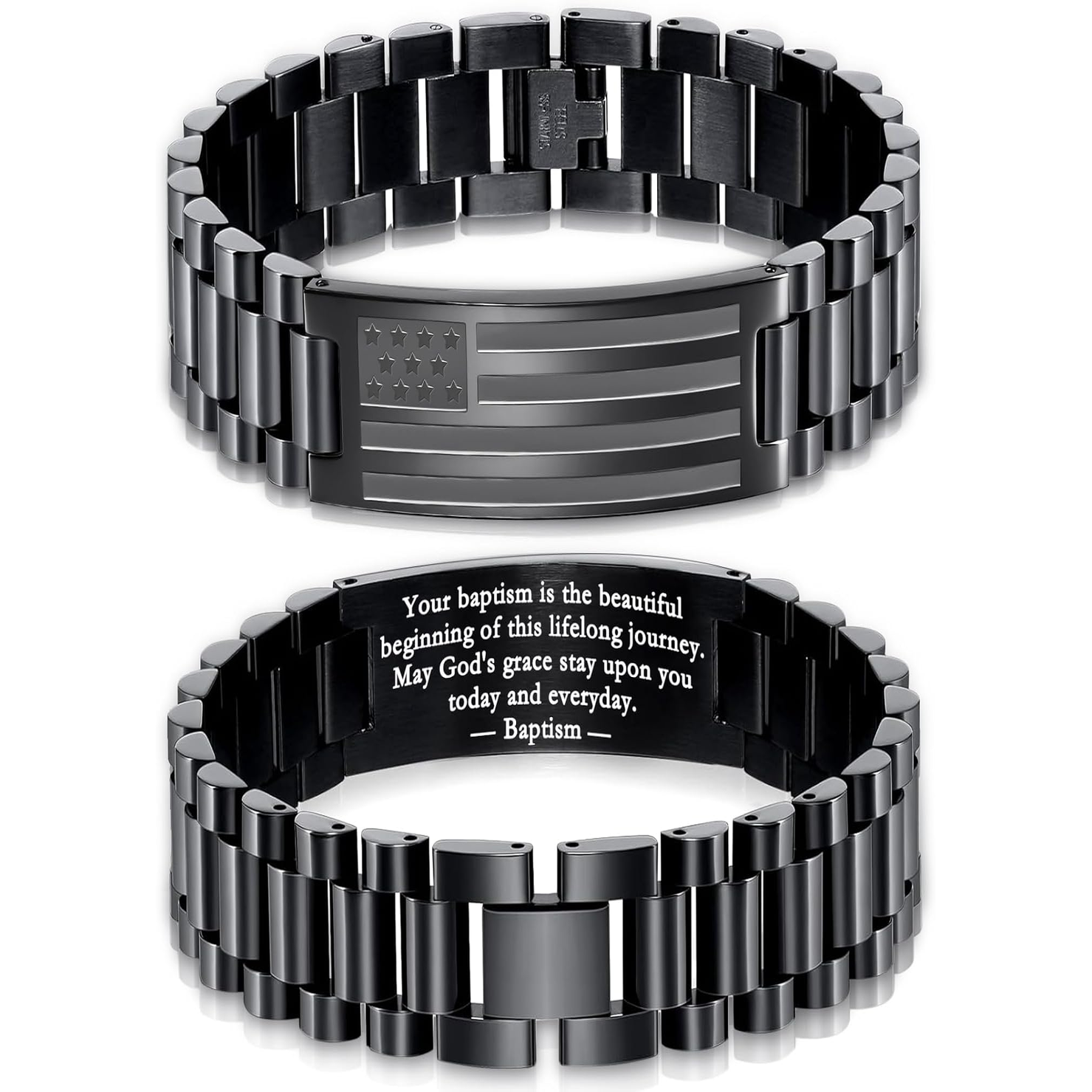 ✝ Men's American Flag Cross Bracelet Stainless Steel Adjustable Christian Bible Verse Faith Religious Jewelry Gift for Dad Husband