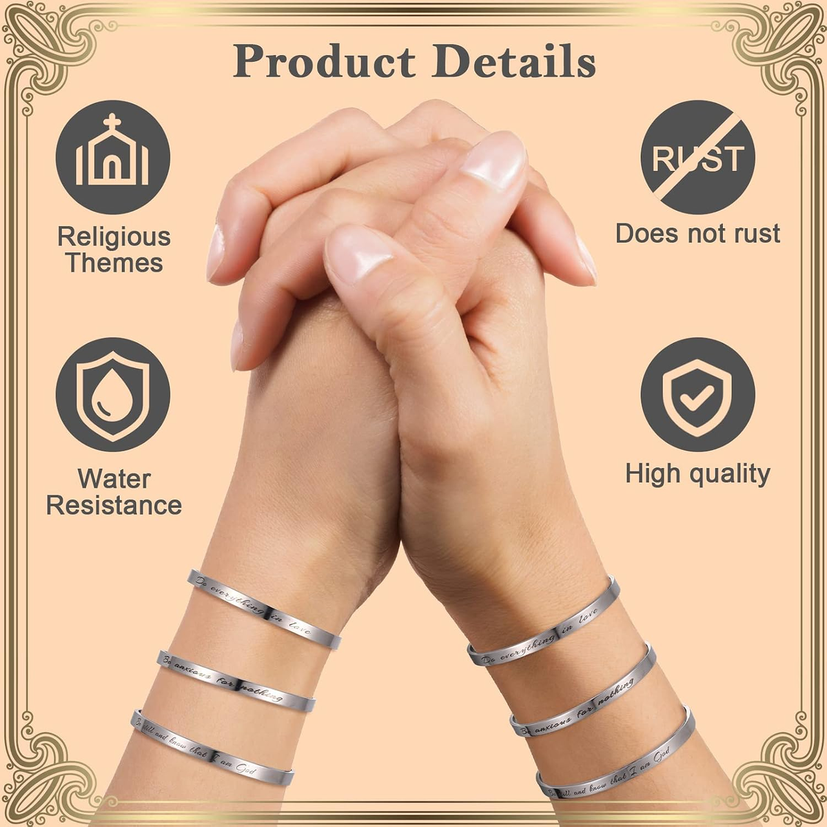 ✝ 12-Piece Christian Bible Verse Cuff Bracelet Set Stainless Steel Inspirational Scripture Jewelry Gifts for Women Baptism Confirmation